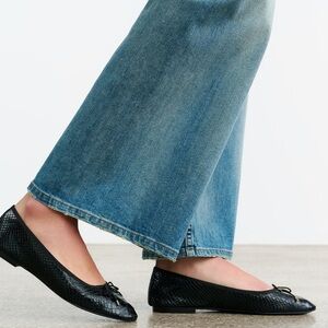 Nili Lotan Black Nubuck Snake Embossed Ballet Flat Size 37.5